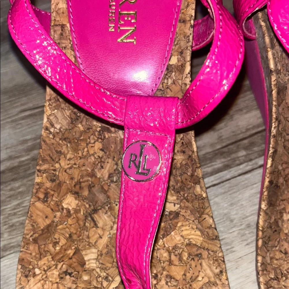 Lauren Ralph Lauren Red Leather Cork Thong Sandals - Picture 3 of 8